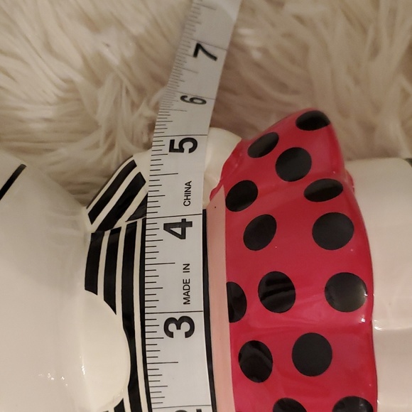 Hello Kitty Ceramic Coin Bank 8" Tall. Pink Polka Dot Skirt, Striped Blouse - Picture 10 of 10